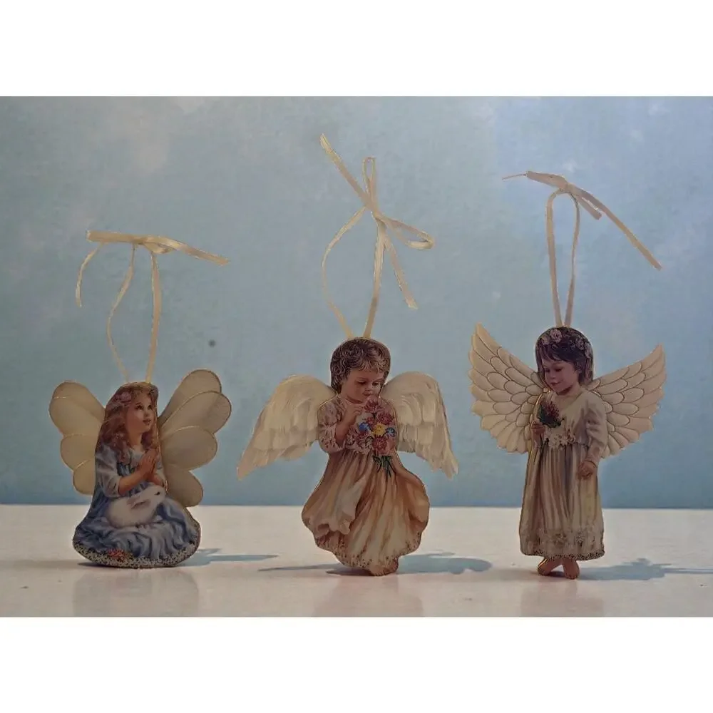 Heavens Little Angels Garden Web Wing Dona Gelsinger Porcelain Ornaments Set 3